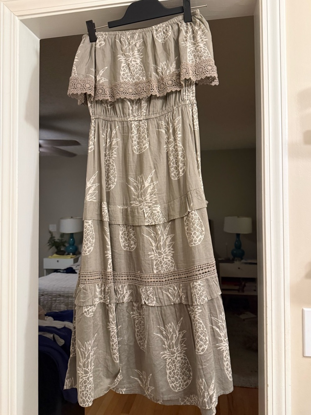 Blue Island Taupe Pineapple Print strapless Swim Coverup/Dress NWOT
